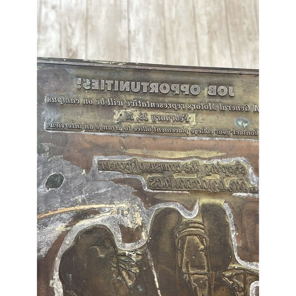 General Motors ‘Job ￼Opportunities’ Metal Letterpress Printing Press Plate GM - Picture 7 of 15
